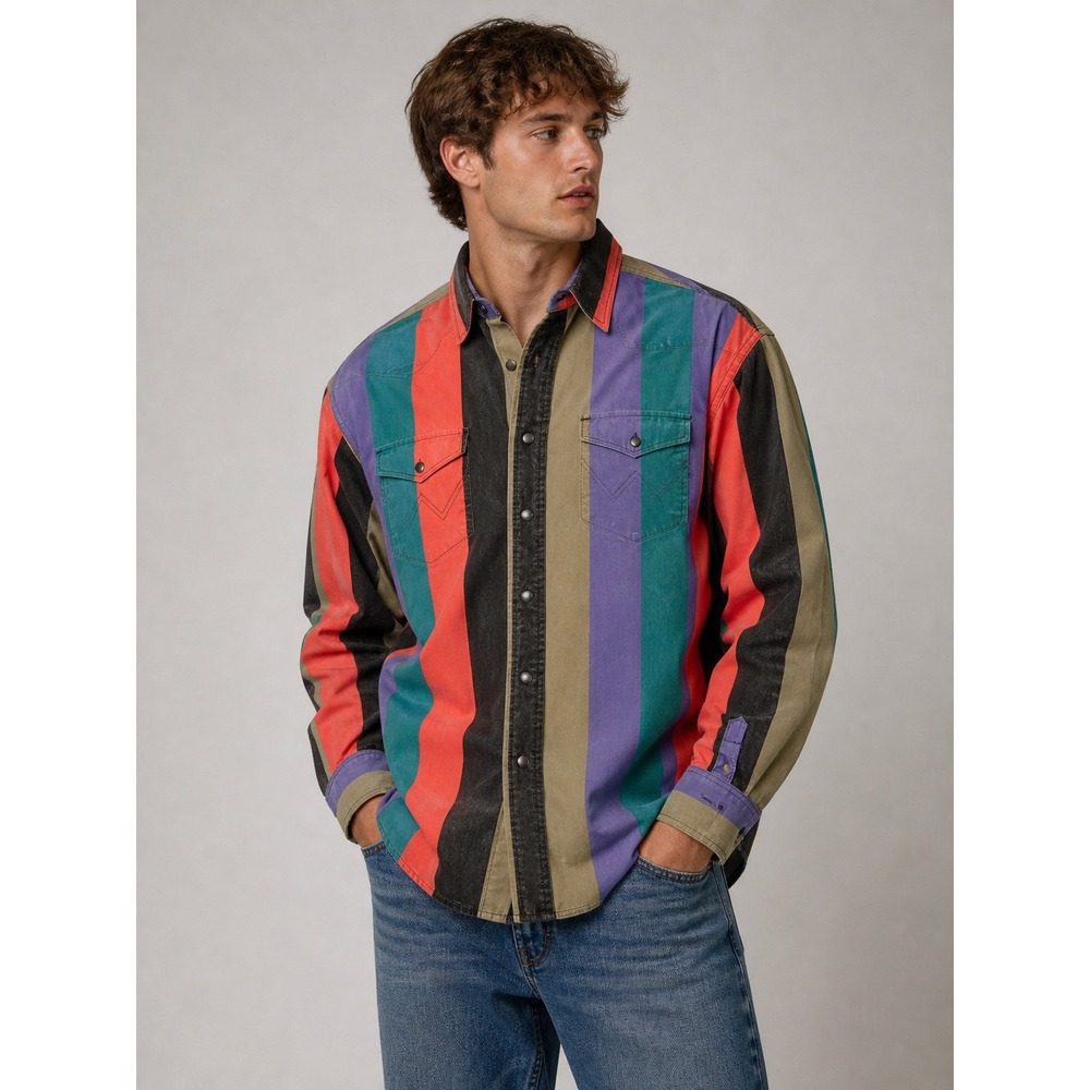 Wrangler Western Shirt Mens 18-37 Tall Fit Striped Cotton Multicolor 70125TS‎